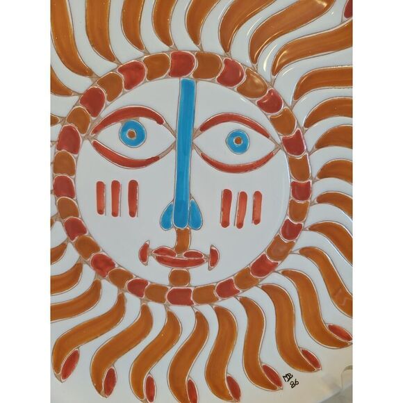 Cerasarda Italy Mario De Biasi 13" Ceramic Tray Autumn Orange Sun Signed MDB86 - Picture 3 of 8